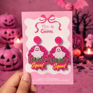 Spooky Squad Halloween Earrings Pink Ghost Statement Dangle Earrings Cute Spooky
